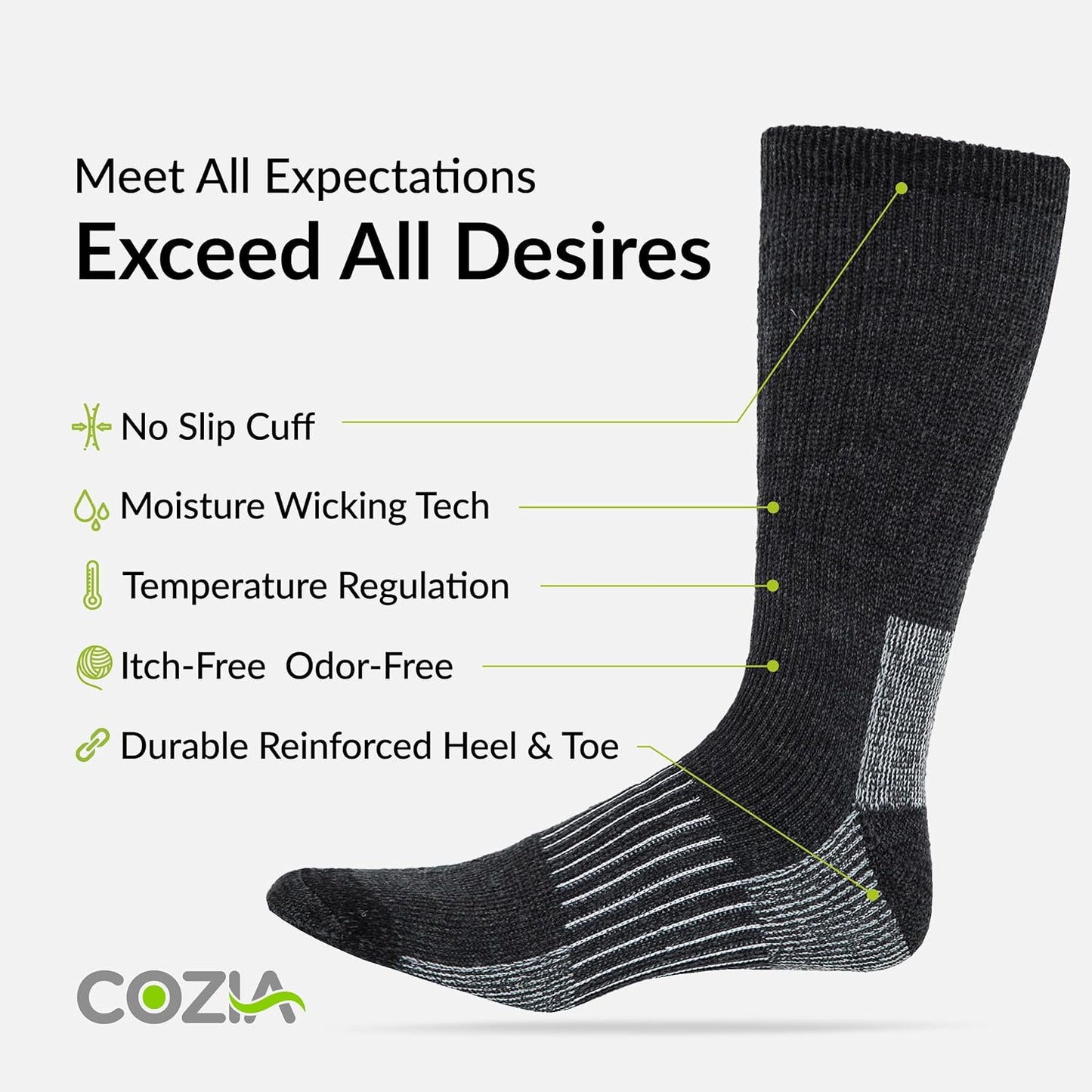 Merino Wool Casual Winter Socks for Men and Women - Cozy Boot Socks