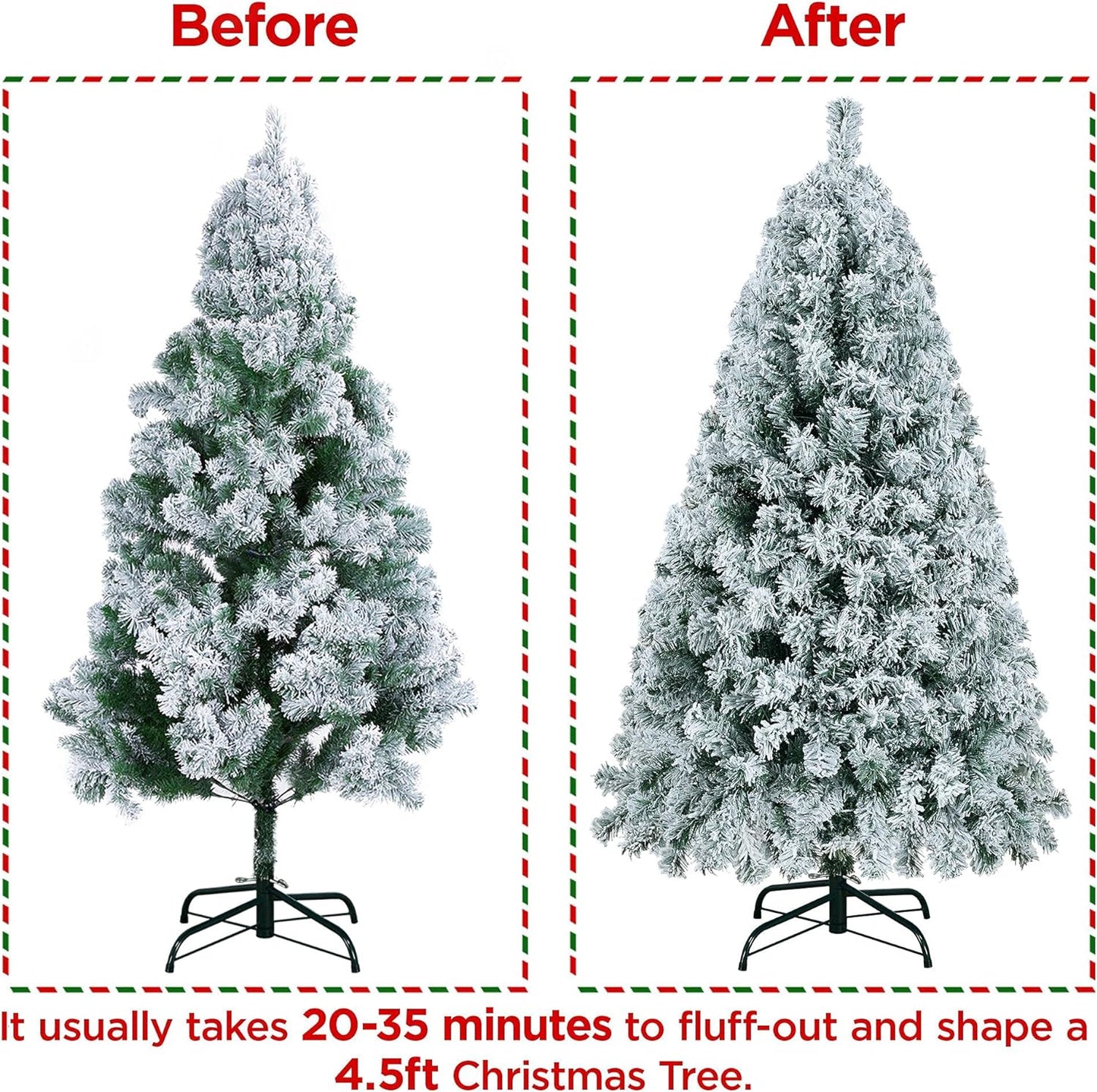 Stunning 4.5Ft Pre-Lit Snow Flocked Christmas Tree with 150 Warm White Lights & Foldable Stand - Perfect Holiday Decor!